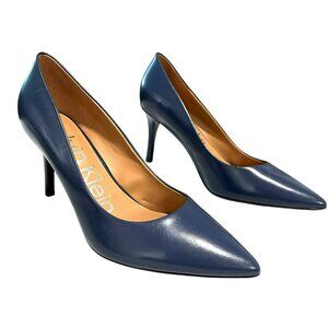 Calvin Klein Gayle Navy Blue Leather Pointed Toe Heels Womens Size 9.5